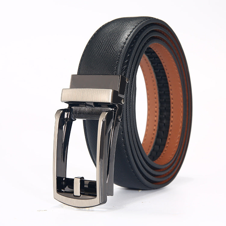 Men's leather belt with automatic buckle