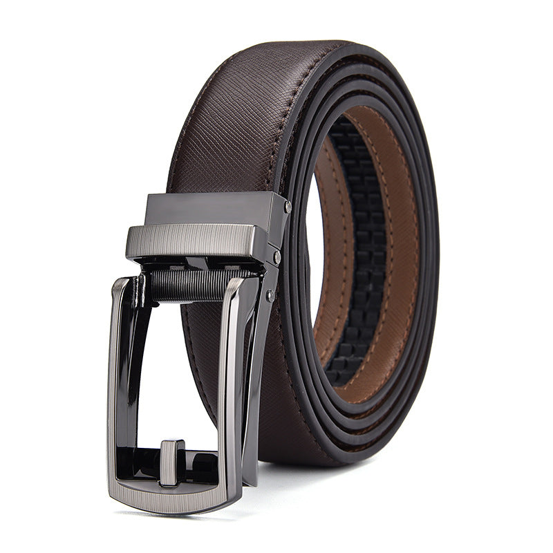 Men's leather belt with automatic buckle